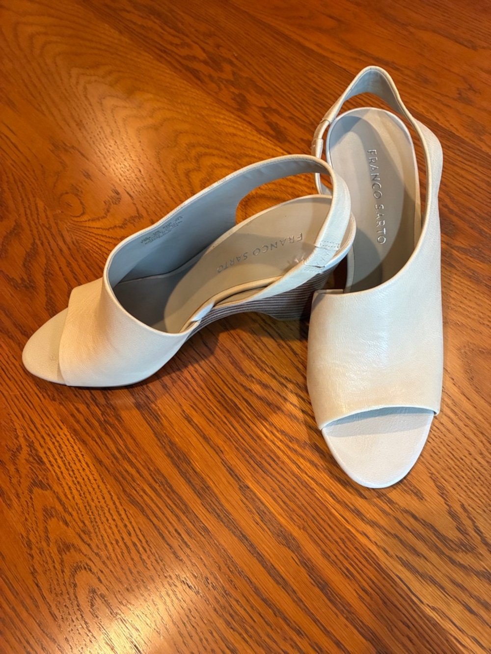 Franco Sarto Women's Cream Slingback Peep-Toe Wedges